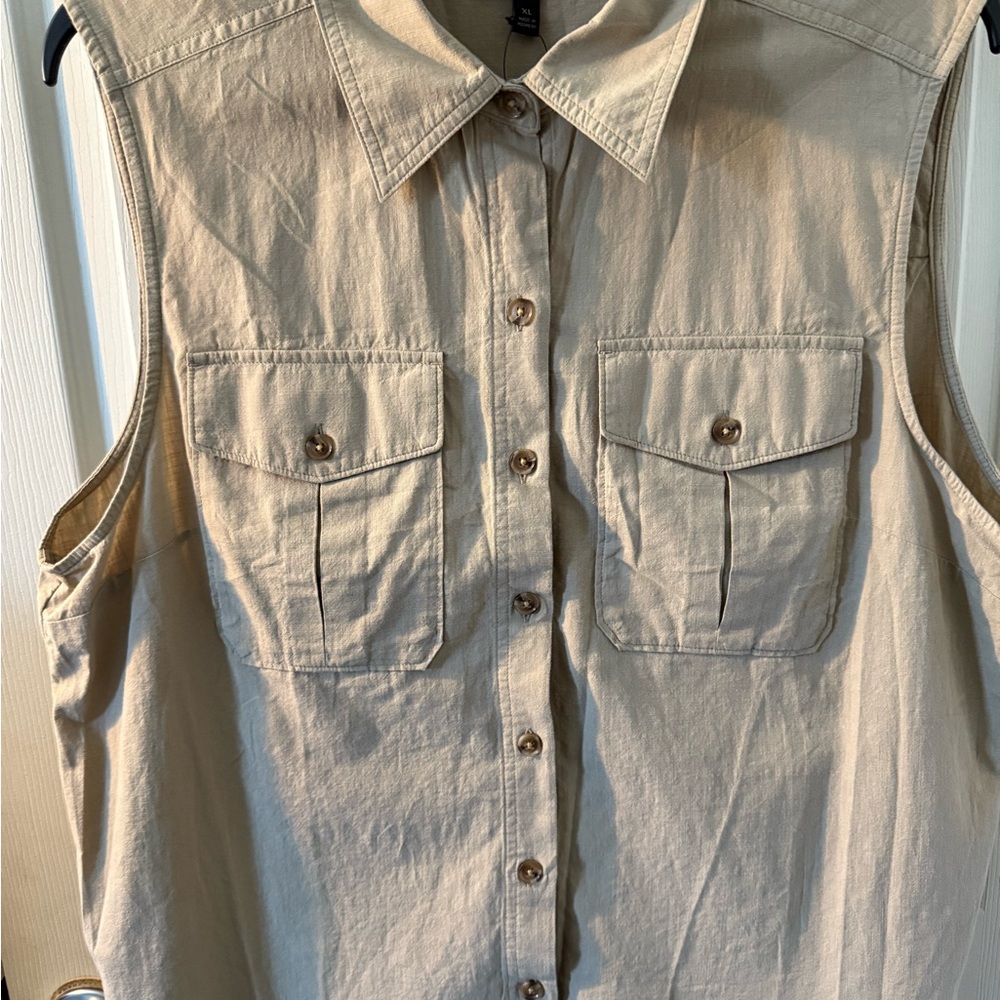 Banana Republic Khaki Sleeveless Button-Down Shirt